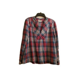 Madewell Red Blue Plaid Indigo-Dyed Popover Blouse E6016